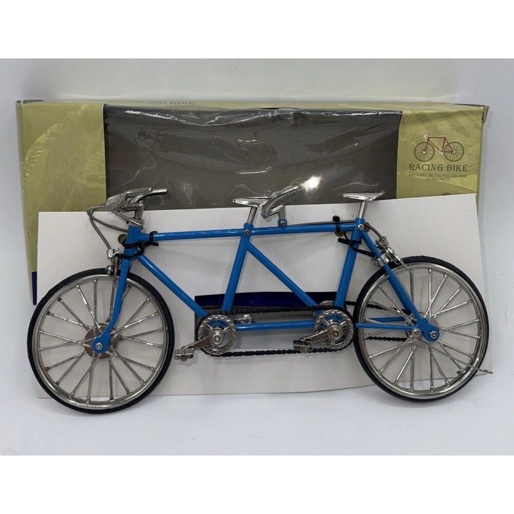 Vintage Miniture Diecast Metal Double 2 Seater Racing Bicycle Blue New W/Box 10”